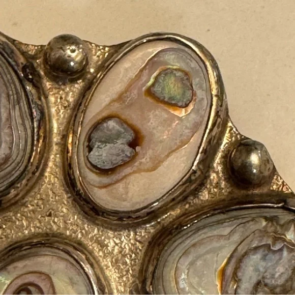 Sterling Silver .925 & Abalone Shell Brooch Taxco Mexico TE52 Vintage 70s 80s - Picture 8 of 16